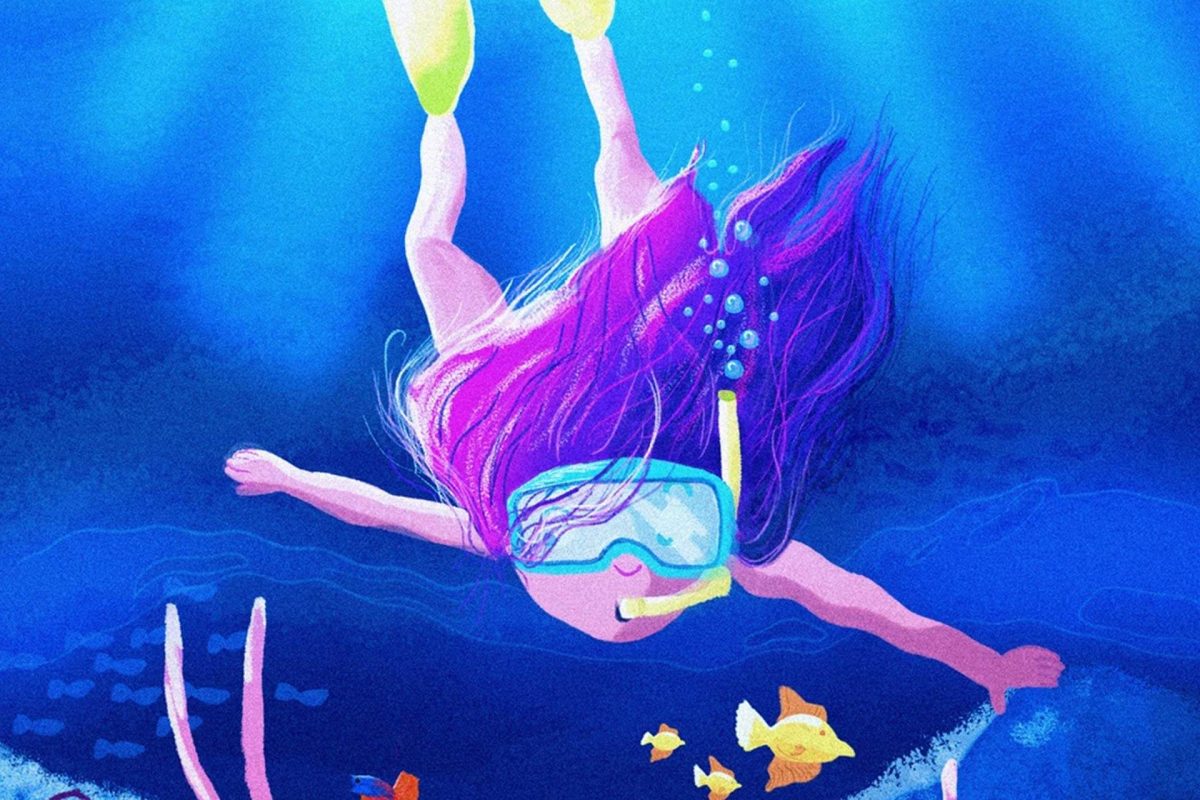 Girl Exploring the Sea Bed Illustration by Mariana Ponte