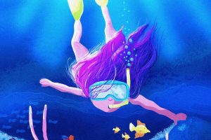 Girl exploring the sea bed Illustration