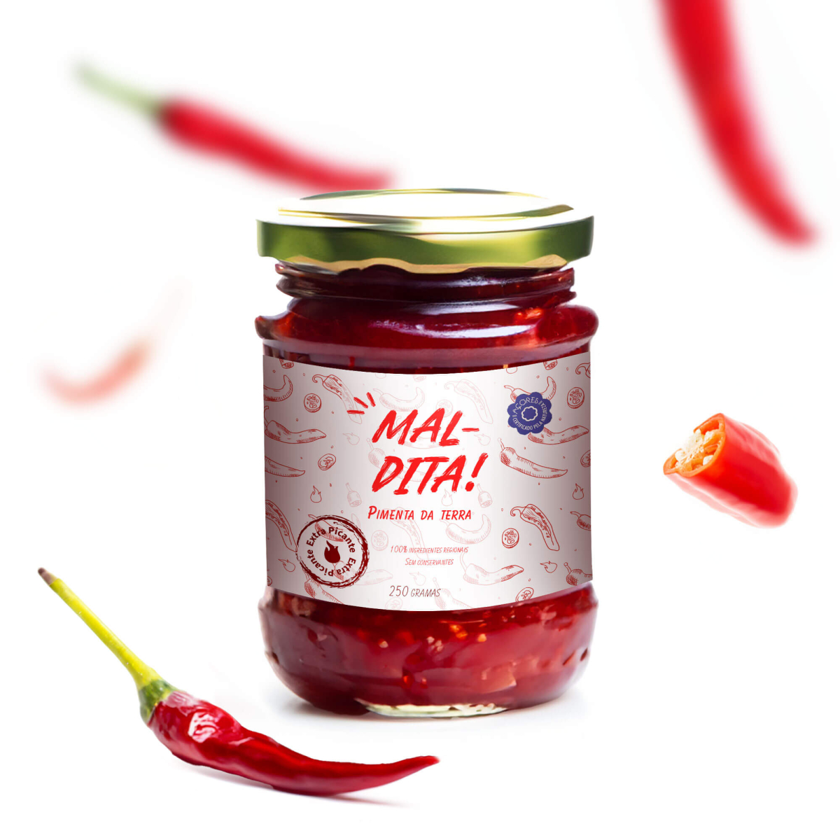 Packaging Design for Maldita an azorean spicy sauce brand